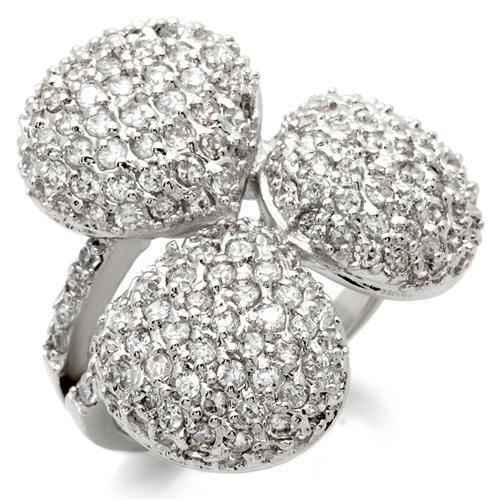 0W145 - Rhodium Brass Ring with AAA Grade CZ in Clear Size 7
