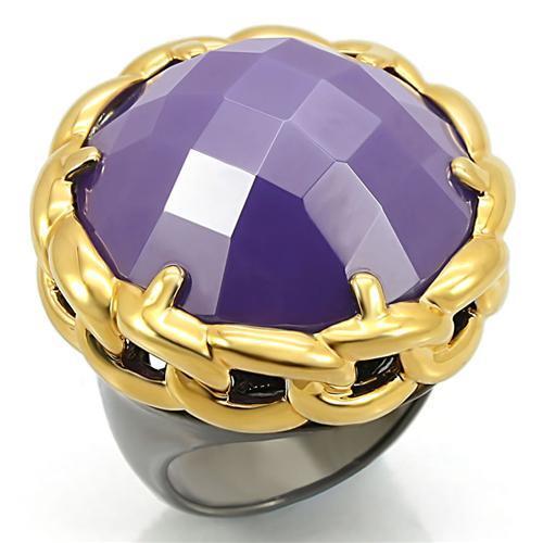 Gold+Ruthenium Brass Ring with Milky CZ  in Tanzanite Size 7