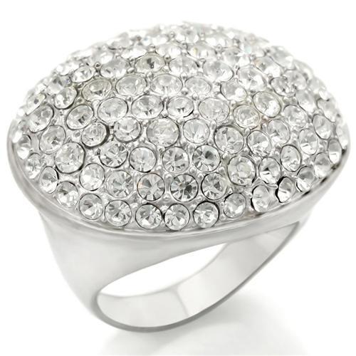 Rhodium+Brushed Brass Ring with Top Grade Crystal in Clear Size 5