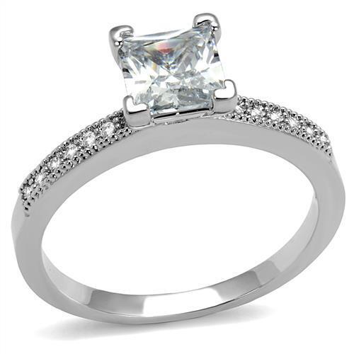 Rhodium Brass Ring with AAA Grade CZ in Clear