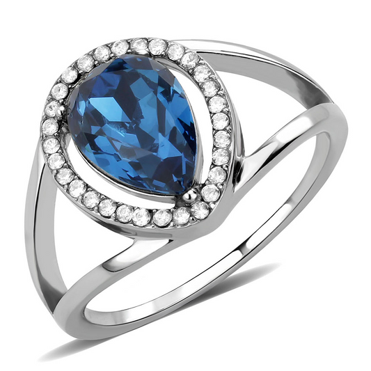High polished (no plating) Stainless Steel Ring with Top Grade Crystal in Montana