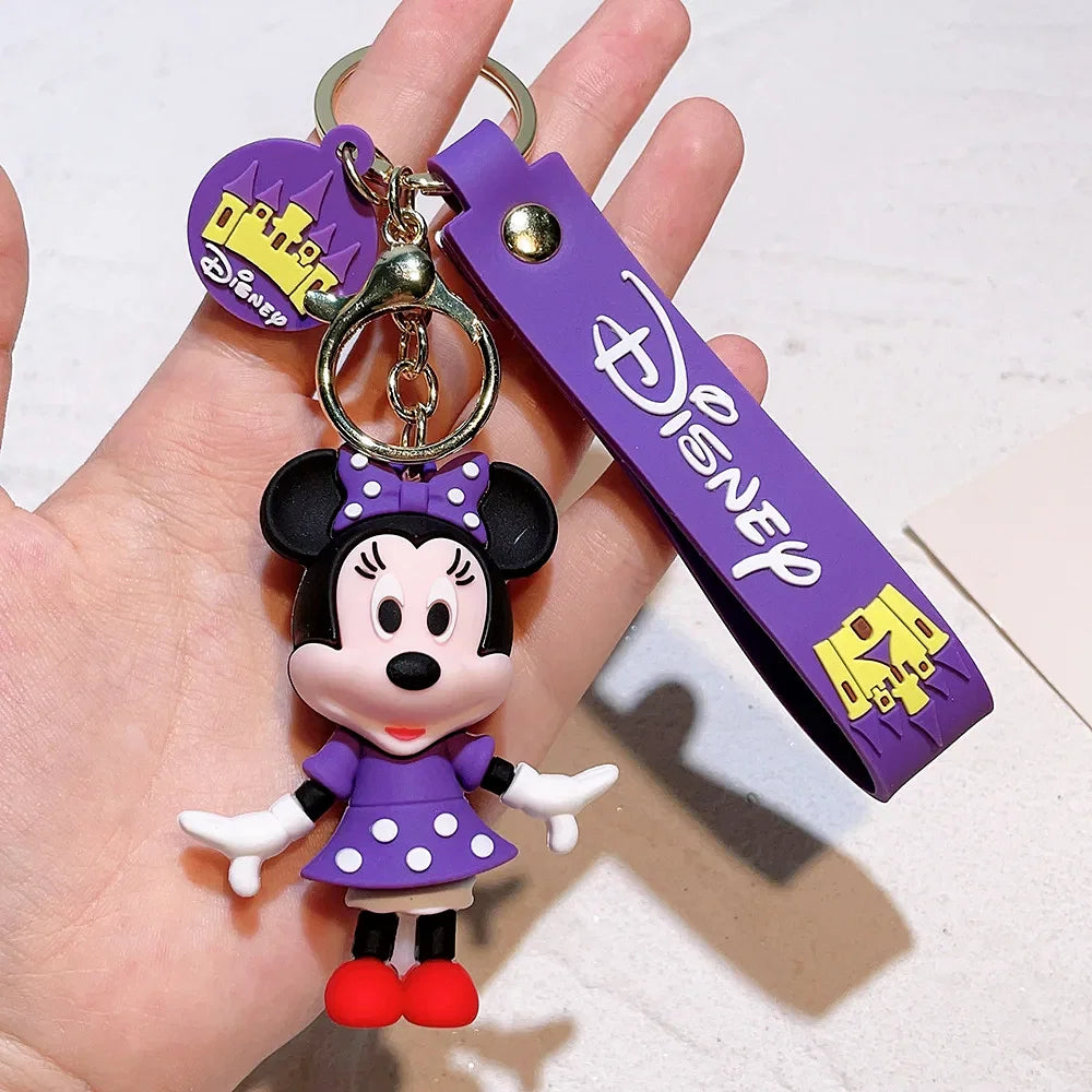 Color: Red - Disney Mickey Keychain Cartoon Stitch Cute Minnie Keyring Anime Student Bag Hanging All-match Car Key Chain Christmas Gifts