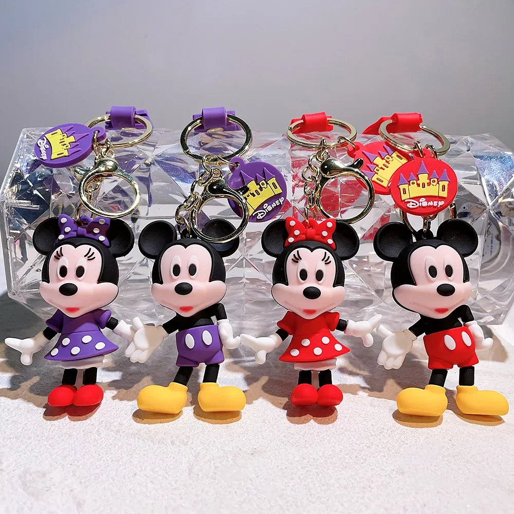 Color: Red - Disney Mickey Keychain Cartoon Stitch Cute Minnie Keyring Anime Student Bag Hanging All-match Car Key Chain Christmas Gifts