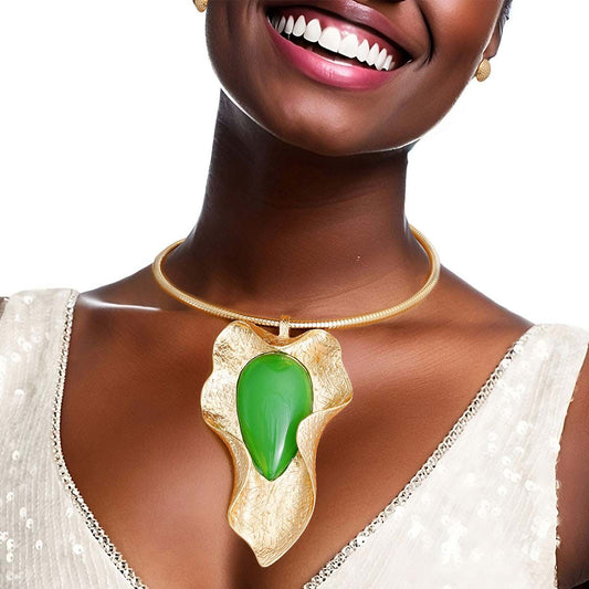 Pendant Curved Leaf Green Resin Necklace Women