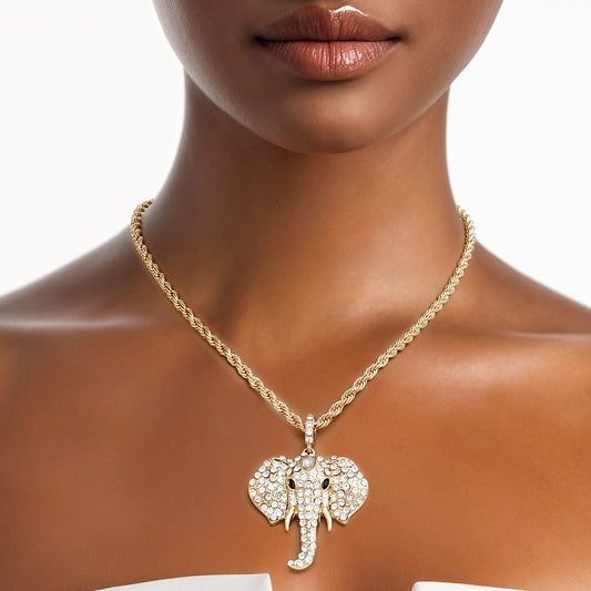 Pendant Gold Glam Pave Elephant Chain Necklace